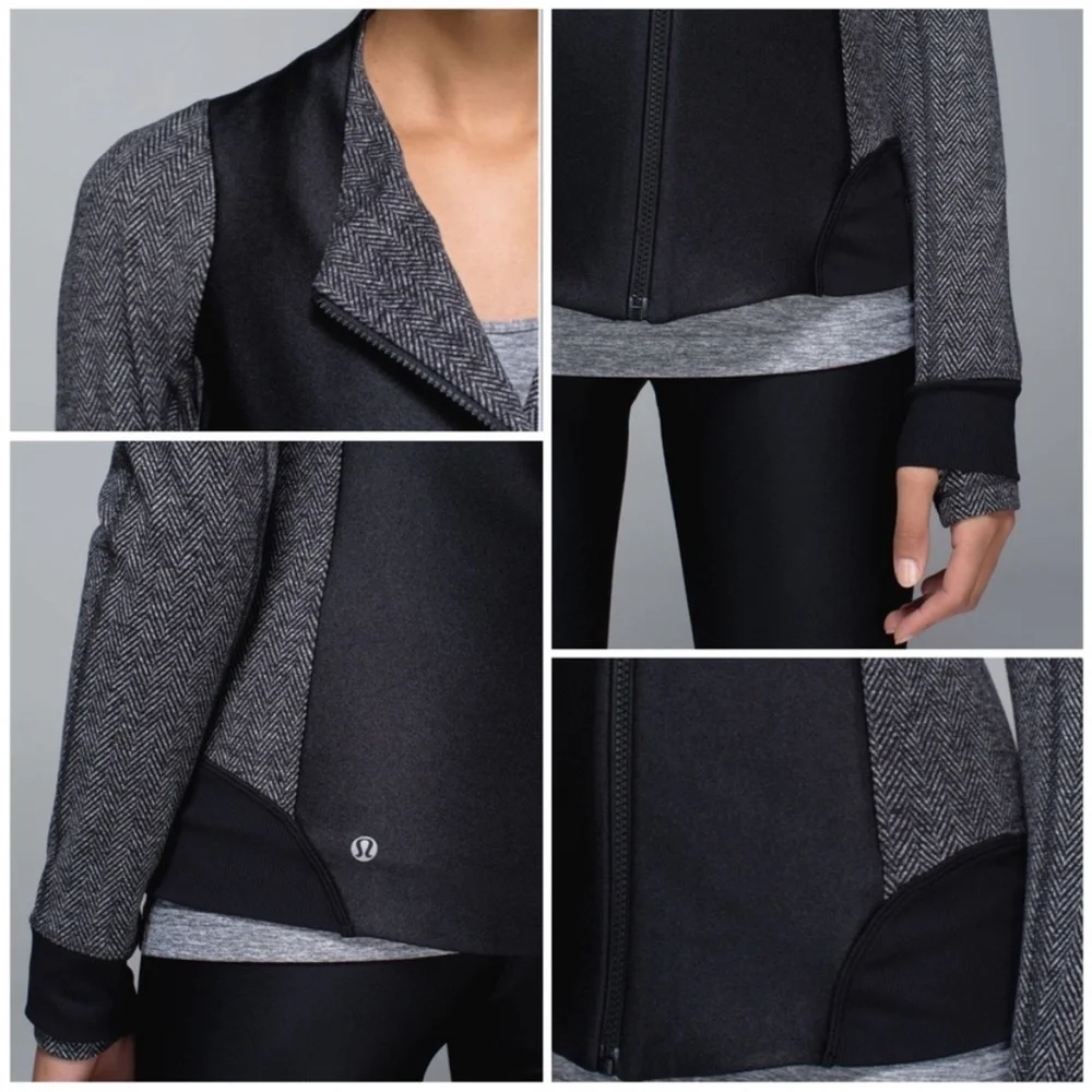 Lululemon‎ Emerge Renewed Jacket Giant Herringbone Heathered Black Sz 10 - Picture 4 of 7